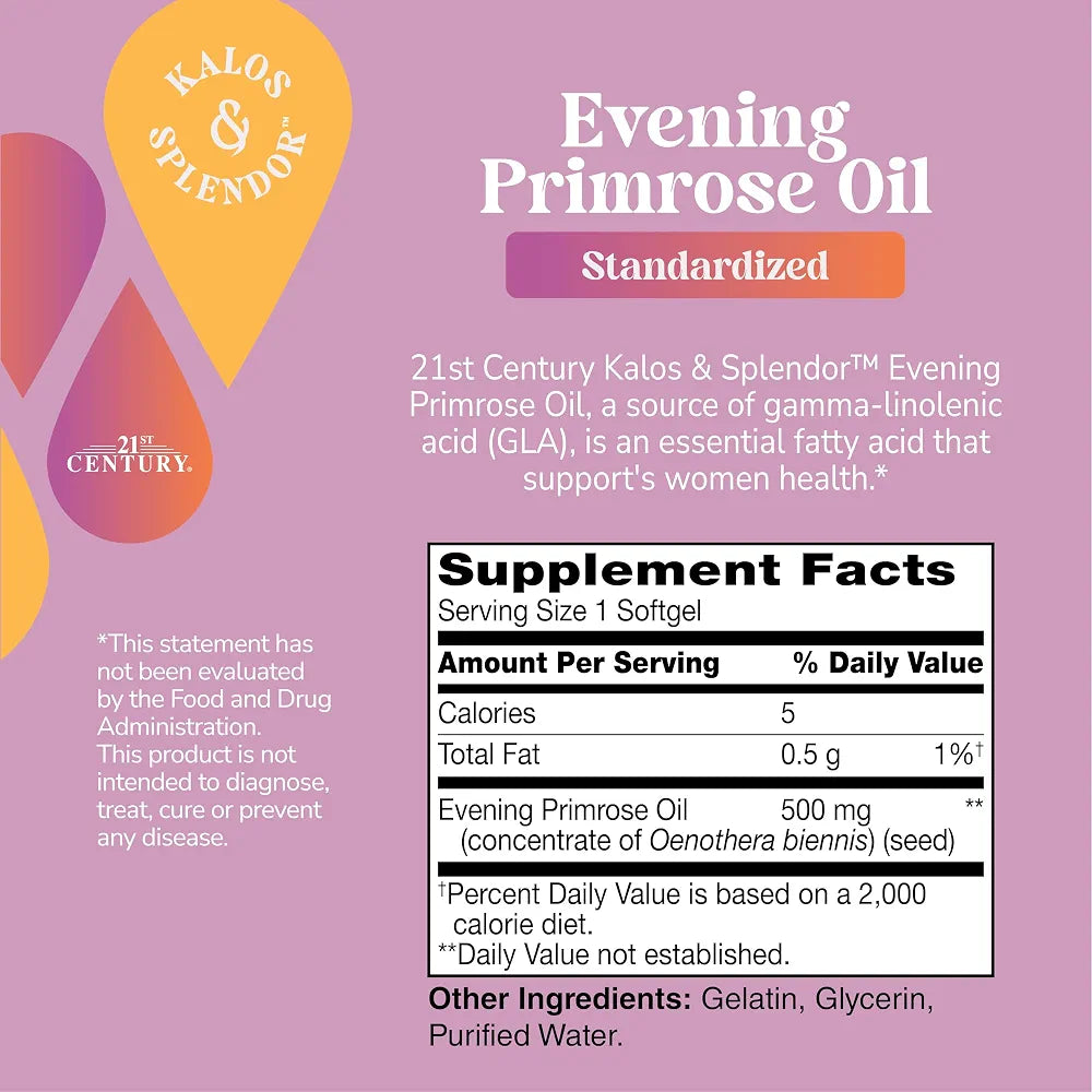 21st Century Evening Primrose Oil 1000mg Softgels, Women's Health, 60ct