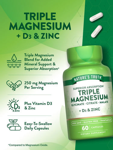 Nature's Truth Triple Magnesium Complex Supplement | 60 Capsules
