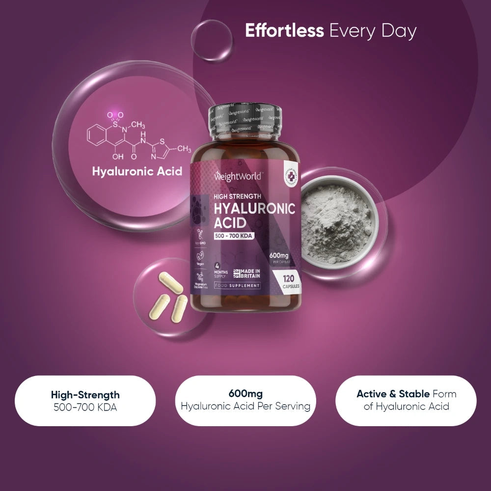 WeightWorld Hyaluronic Acid Capsules 600mg, 120 Vegan Capsules for 4 Months