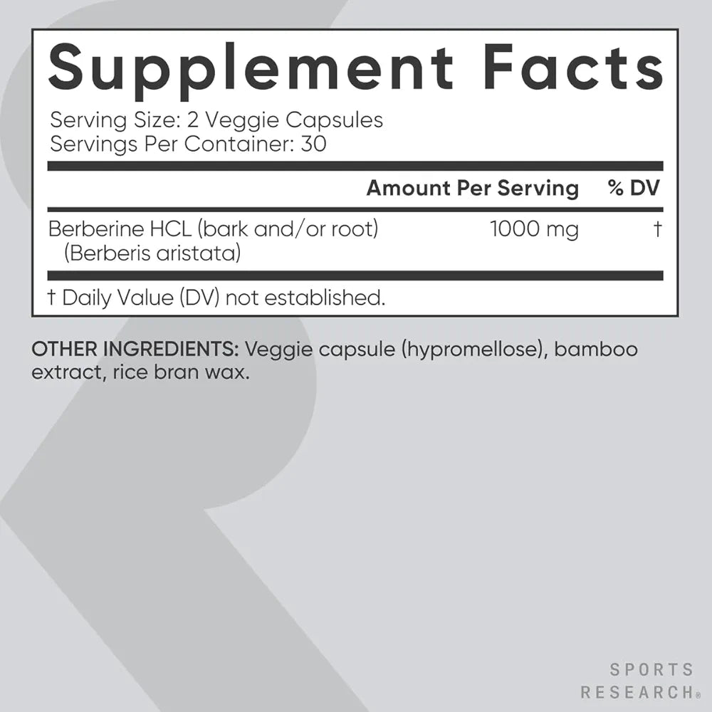 Sports Research Berberine - Herbal Ayurvedic Metabolic Health Support - 500 mg - 60 Capsules