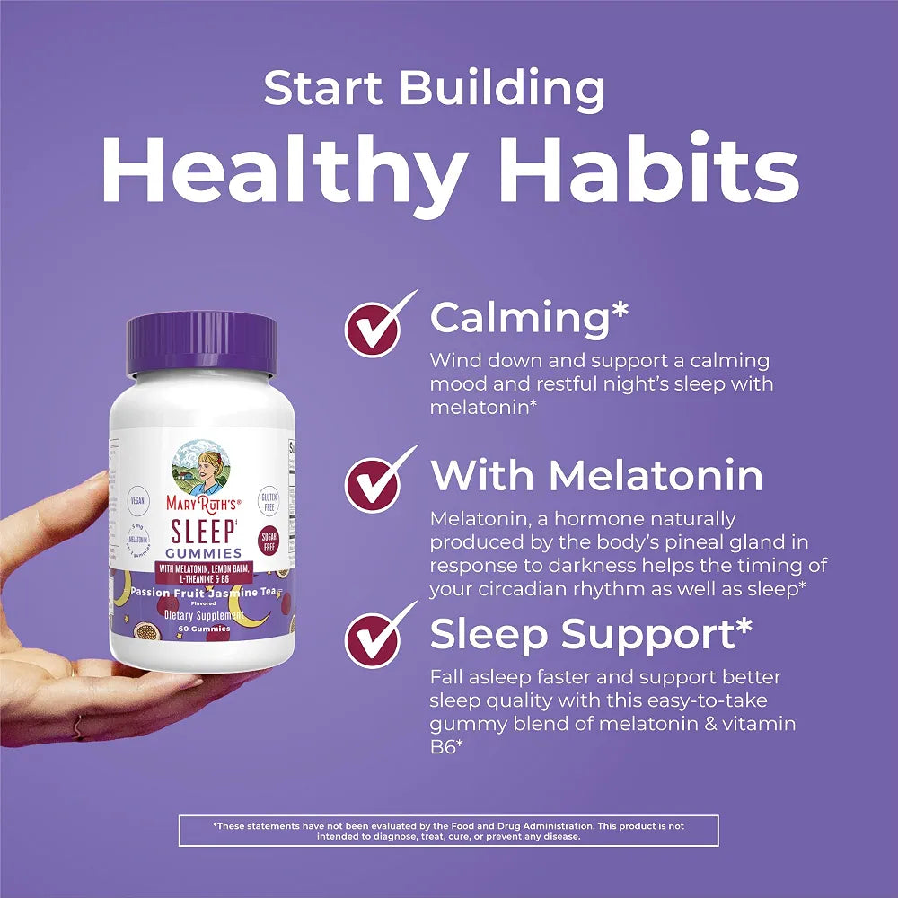 MaryRuth Melatonin 5mg Sleep Gummy with L-Theanine, Lemon Balm, 60 Count