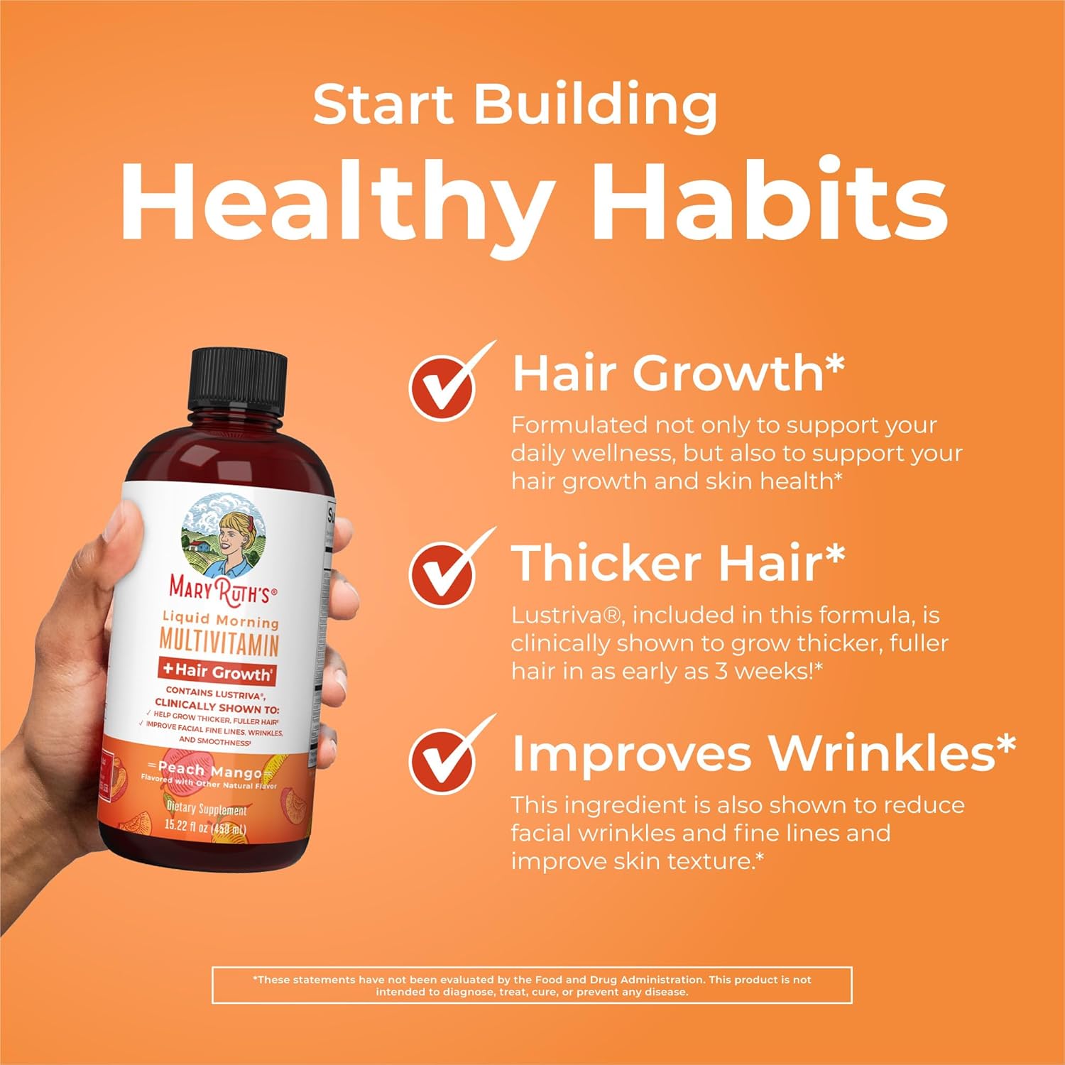 MaryRuth Organics Liquid Multivitamin +Hair Growth for Women (Peach Mango)