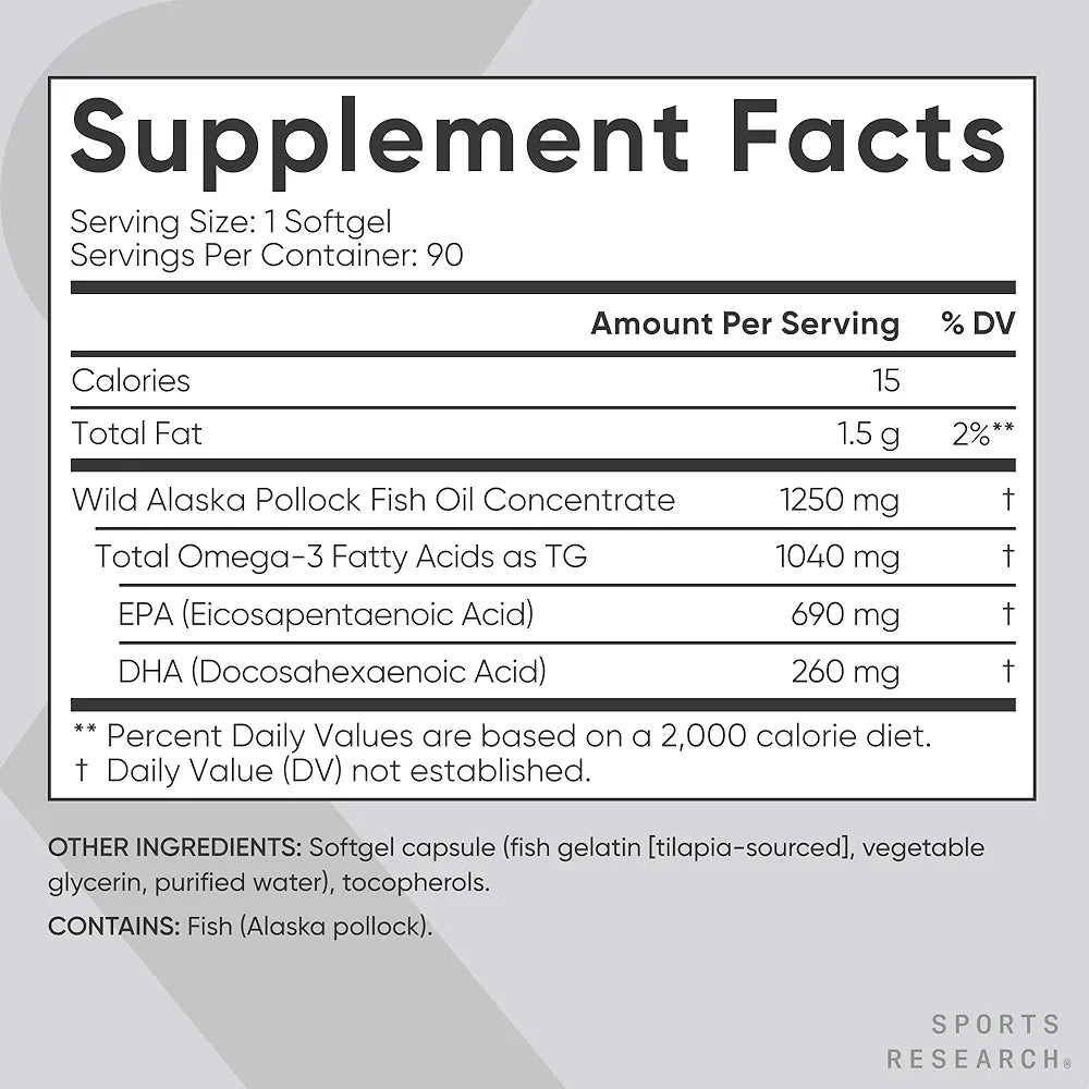 Sports Research Triple Strength Omega 3 Fish Oil (3 months supply)