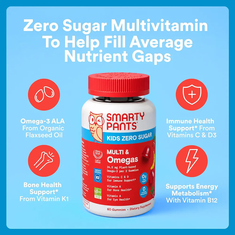 SmartyPants Kids Zero Sugar Multi & Omegas Multivitamin Gummies with Omega 3