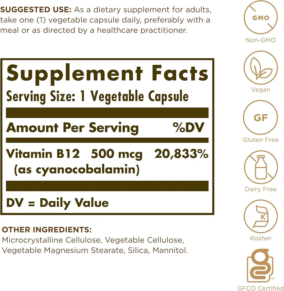 Solgar Vitamin B-12 500mcg Solgar 100 Caps