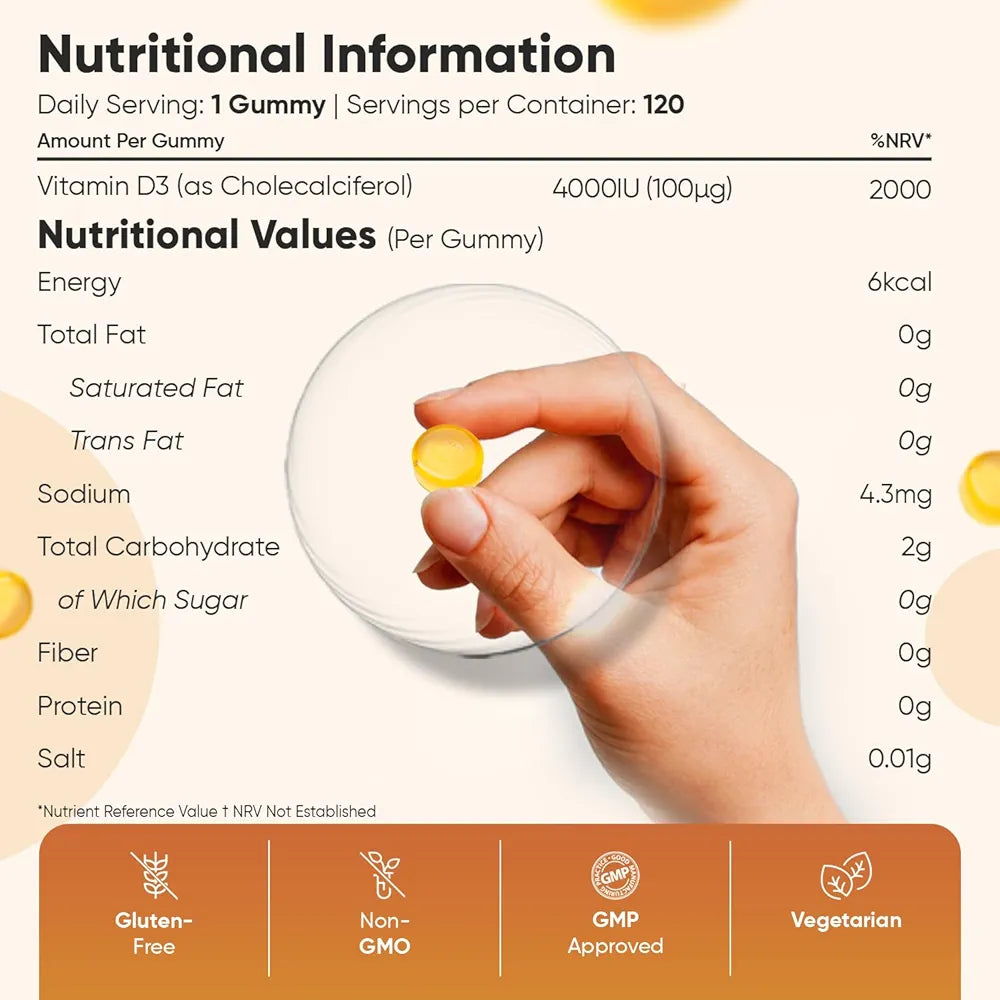 WeightWorld Vitamin D3 Gummies 4000 IU - 120 Pieces with Lemon Flavour