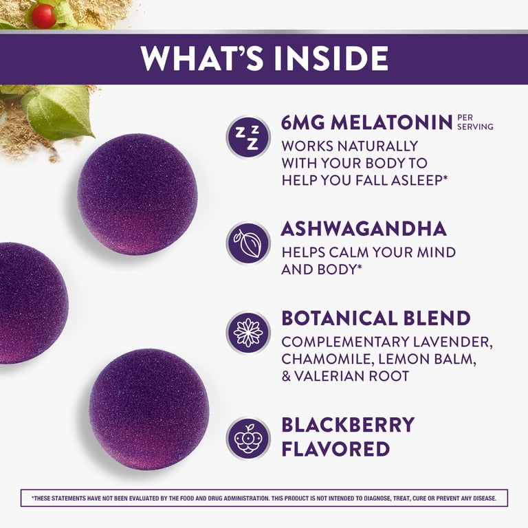 ZzzQuil PURE Zzzs Melatonin Triple Action with Ashwagandha, Melatonin 6mg, 60 Gummies
