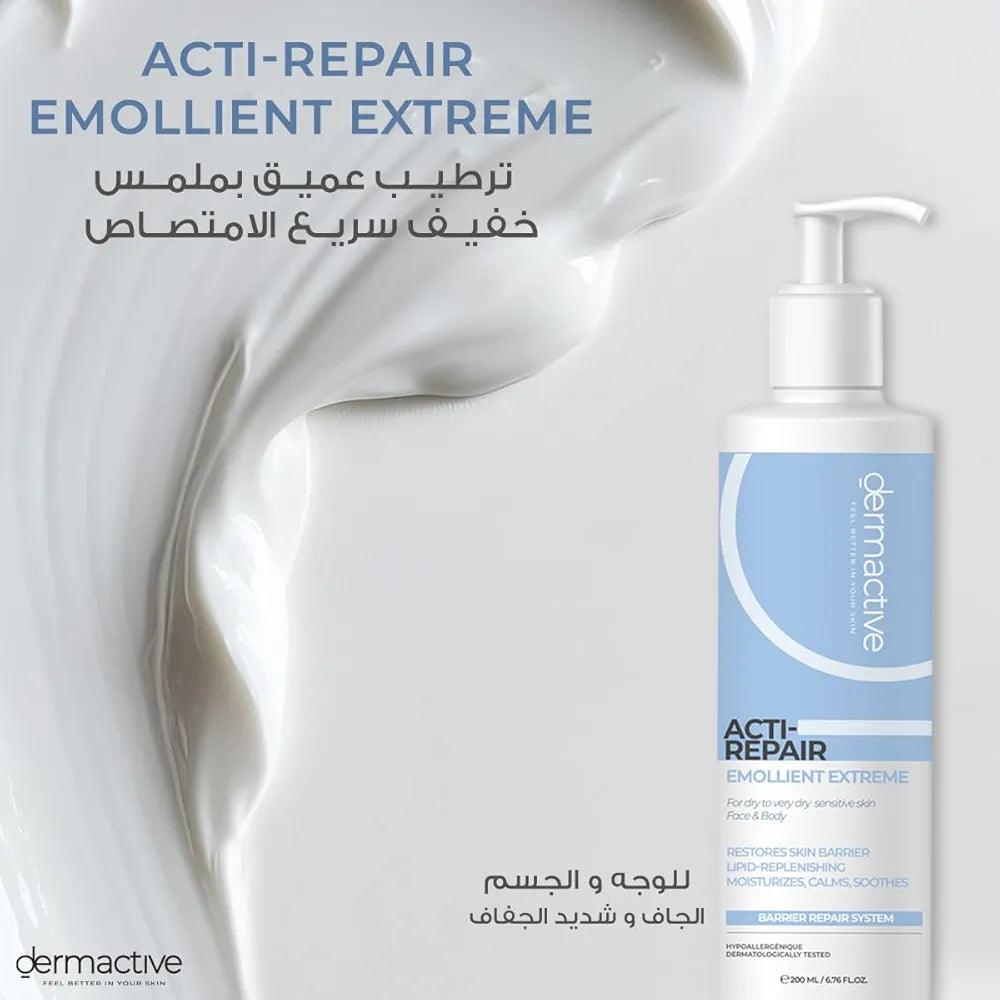 DERMACTIVE Acti-Repair Emollient Extreme – 200ml- Intensive Moisturizing Care, Restores Skin Comfort, For Very Dry & Sensitive Skin
