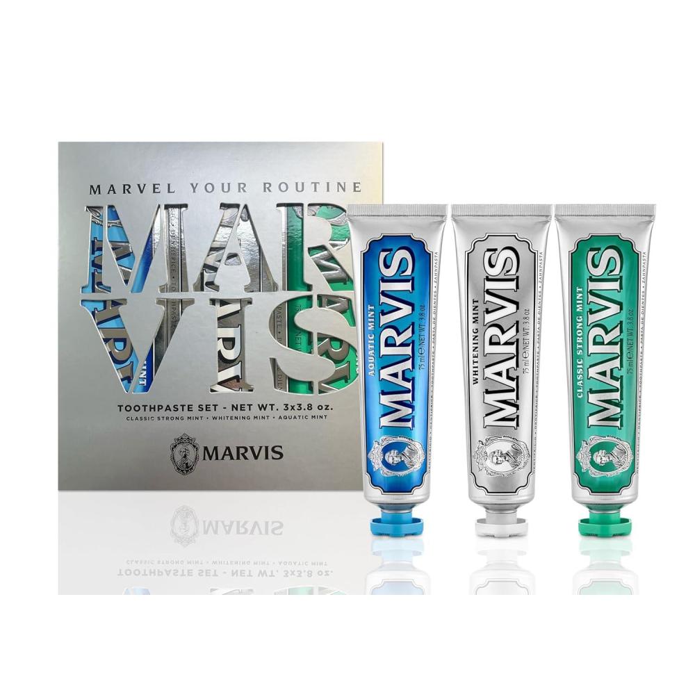 Marvis Best Sellers Trio, Classic Strong Mint, Whitening Mint, Aquatic Mint, 3 Tubes 75ml Each