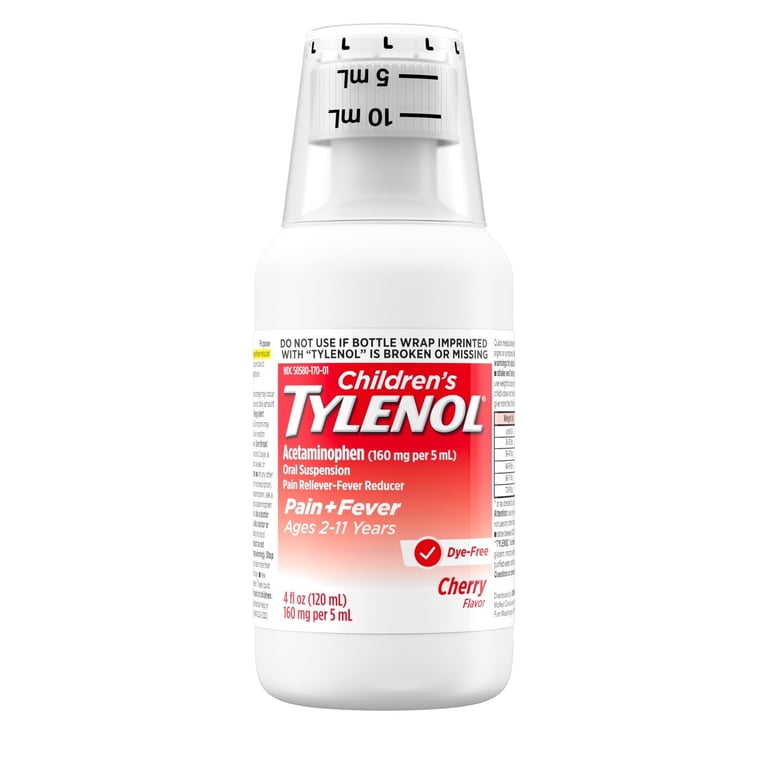 Children's Tylenol for Ages 2-11 Dye-Free Cherry Flavor Suspension