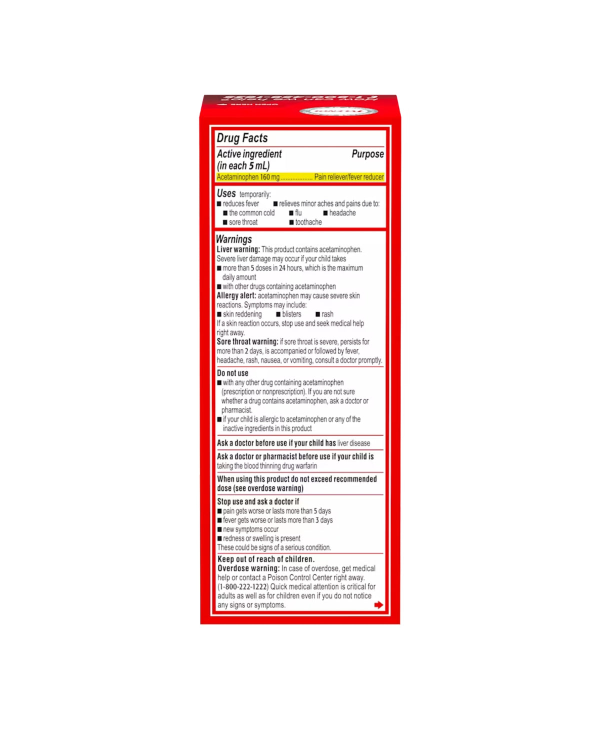 Children's Tylenol for Ages 2-11 Dye-Free Cherry Flavor Suspension