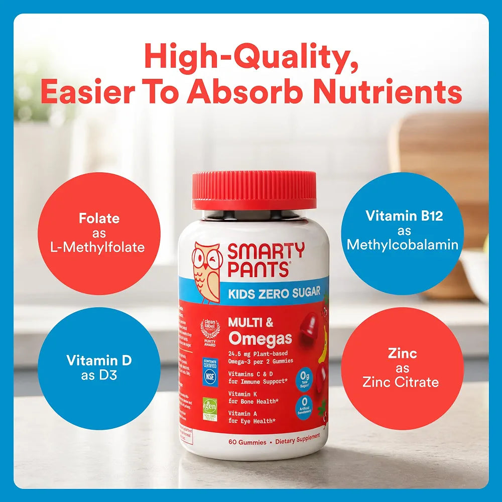 SmartyPants Kids Zero Sugar Multi & Omegas Multivitamin Gummies with Omega 3