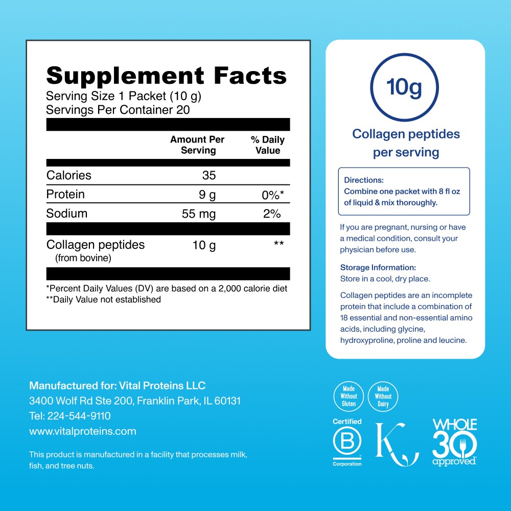 Collagen Peptides Powder Supplement (Type I, III) Travel Packs