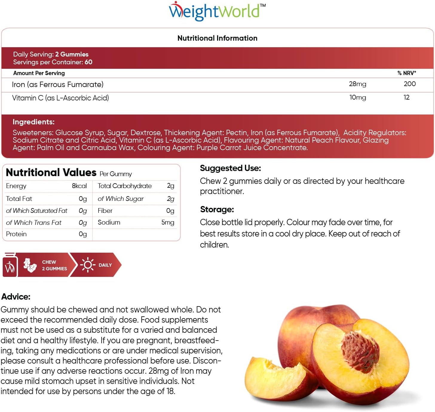 Weightworld Iron Gummies with Vitamin C - 120 Gummies (2 Months Supply)