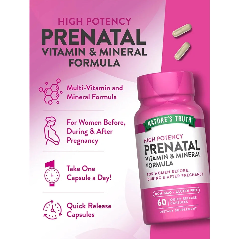 Nature's Truth Prenatal Vitamins With Folic Acid | 60 Capsules