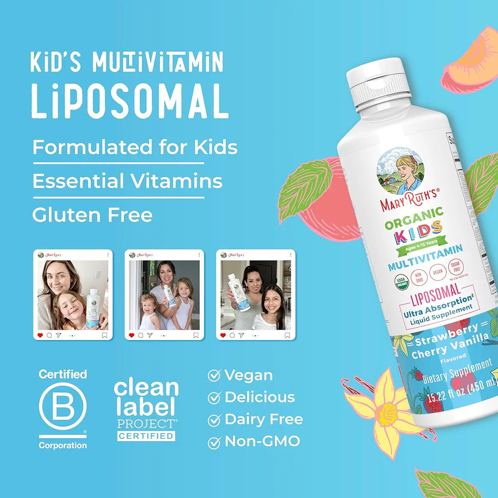 MaryRuth Organics Kids Multivitamin Liposomal | Vegan, Sugar-Free Vitamins for Kids | Ages 4+ | 2 Month Supply