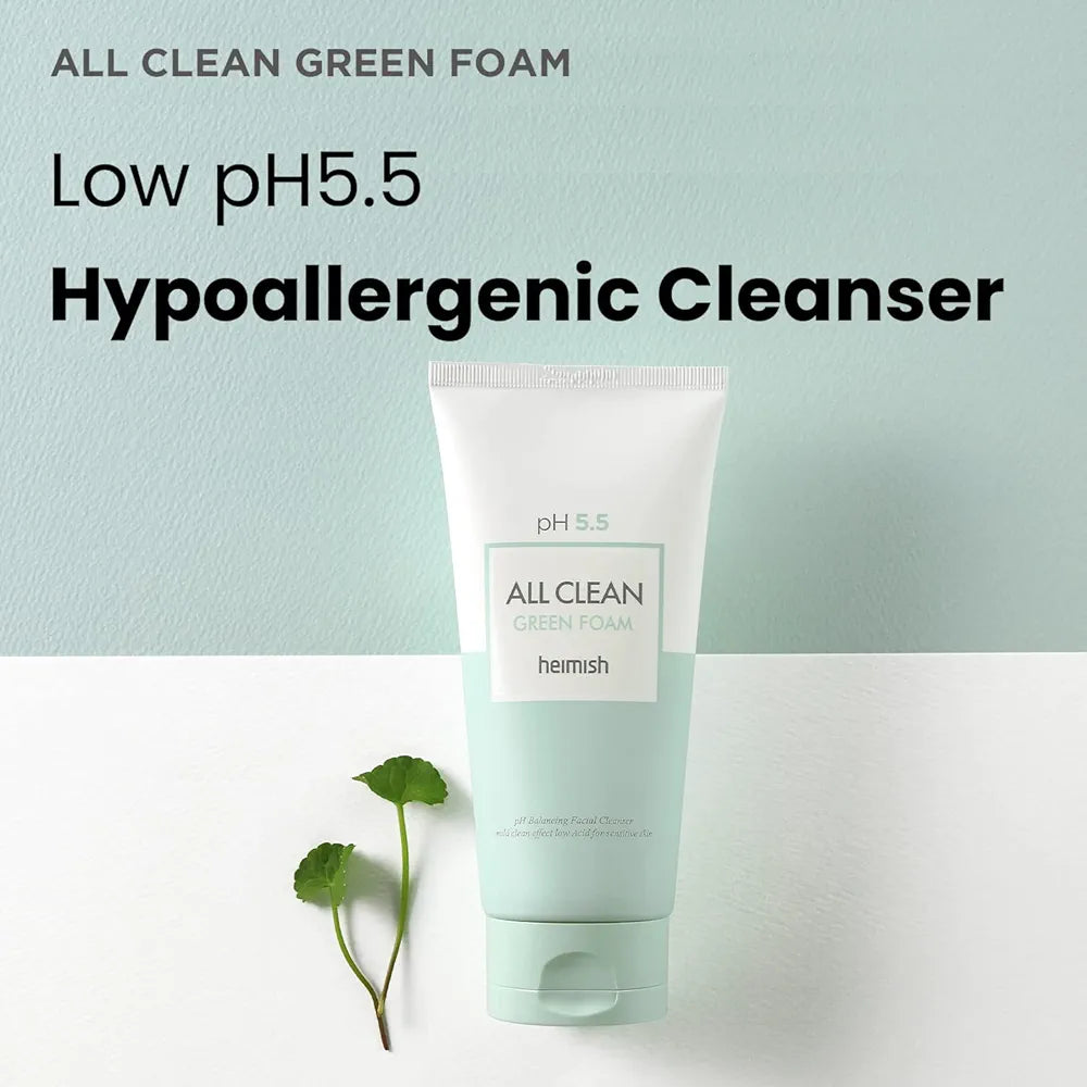 HEIMISH pH 5.5 All Clean Green Foam Moisturizing Facial Cleanser with Amino Acids, Gentle Foam
