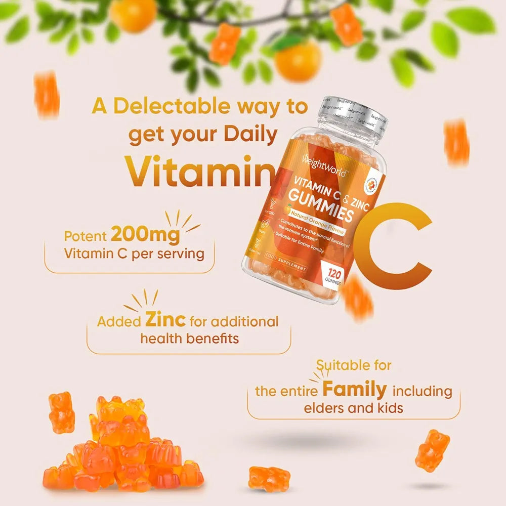 Weightworld Vitamin C and Zinc Gummies for Adults & Kids - 120 Gummies