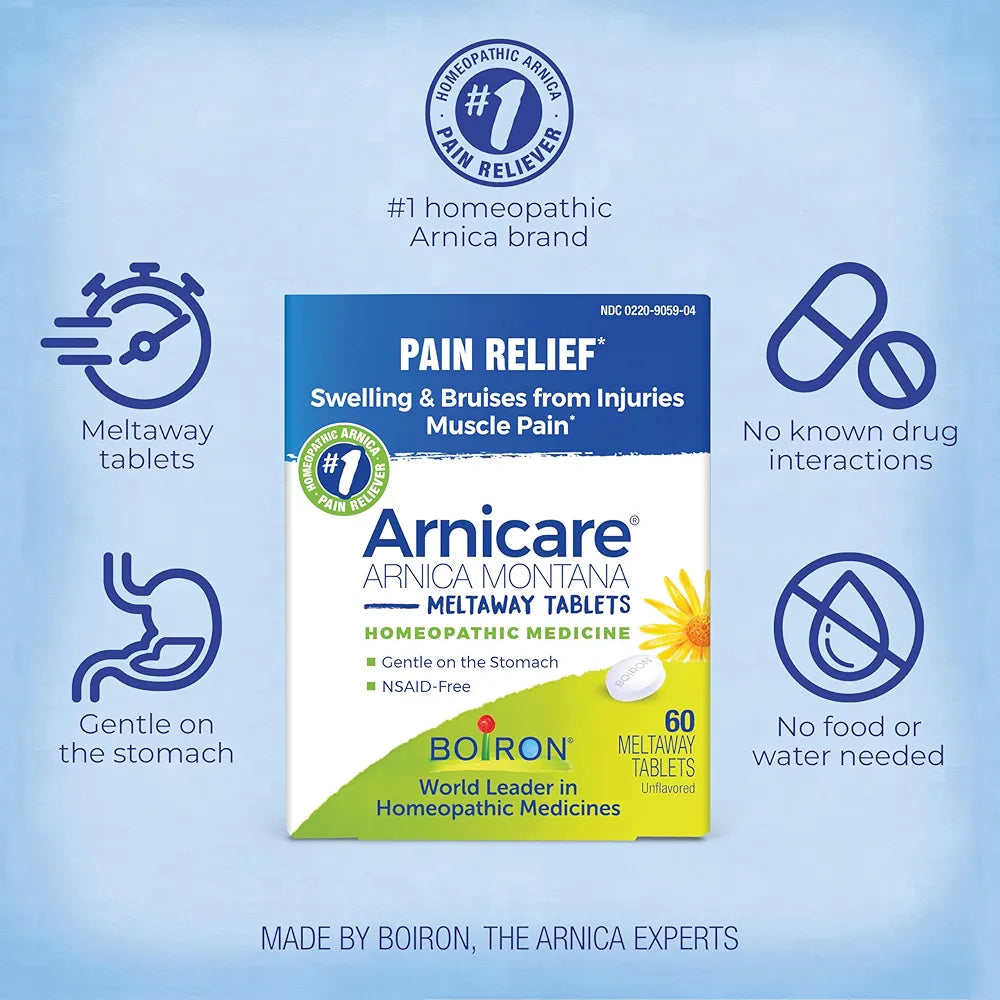 Boiron Arnicare Tablets for Pain Relief from Muscle Pain, Joint Soreness, Swelling from Injury or Bruises