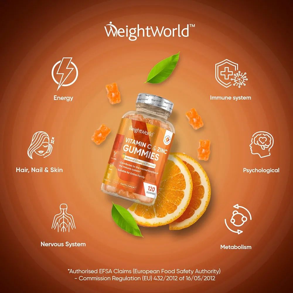 Weightworld Vitamin C and Zinc Gummies for Adults & Kids - 120 Gummies