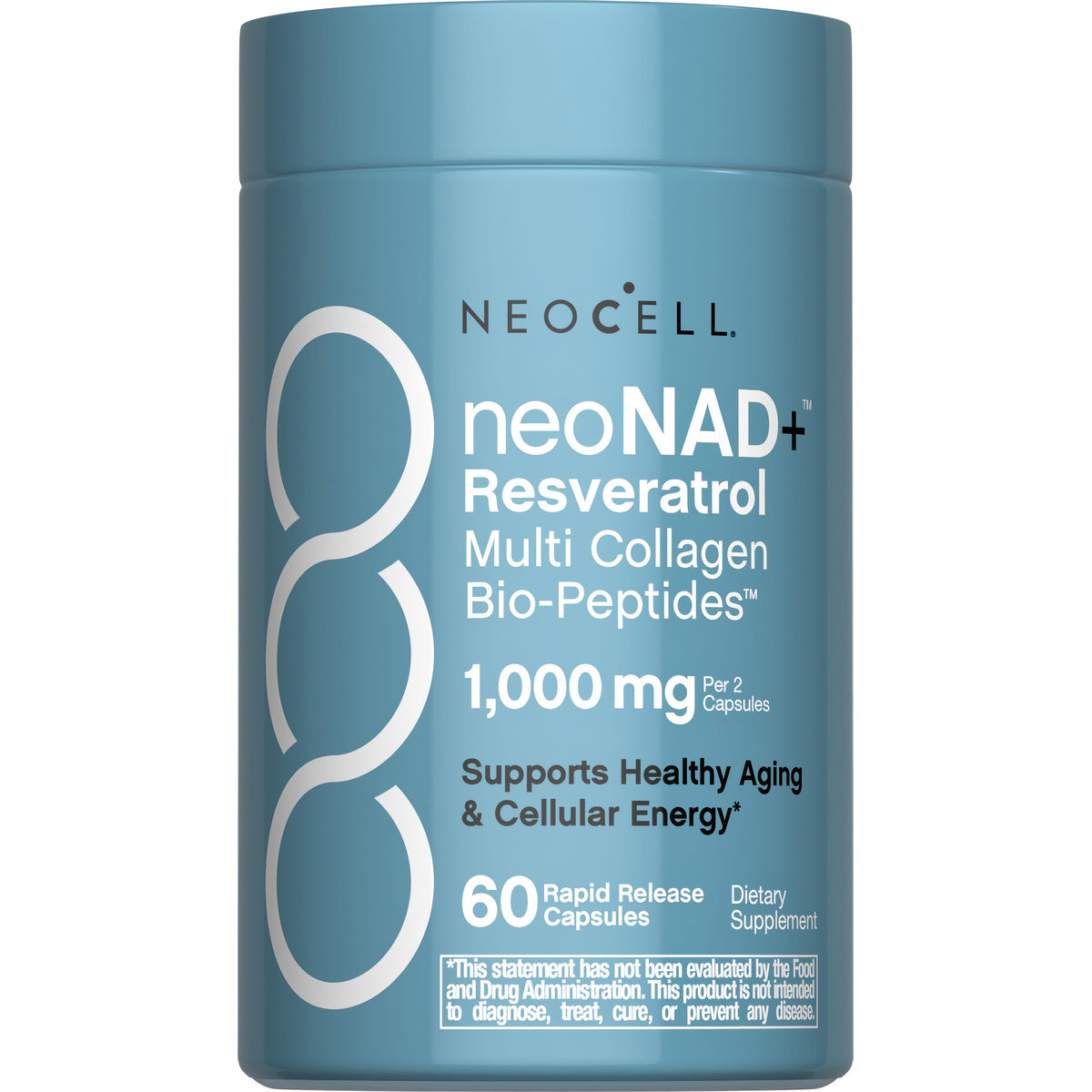 NeoCell NAD+ Resveratrol Supplement with Multi Collagen Bio-Peptides
1,000mg | 60 Capsules