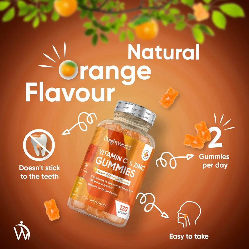 Weightworld Vitamin C and Zinc Gummies for Adults & Kids - 120 Gummies