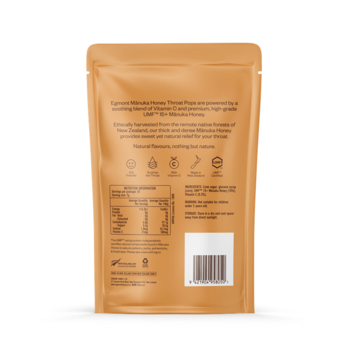 Egmont Manuka Honey Throat Pops, UMF™ 15+, 20 Throat Pops
