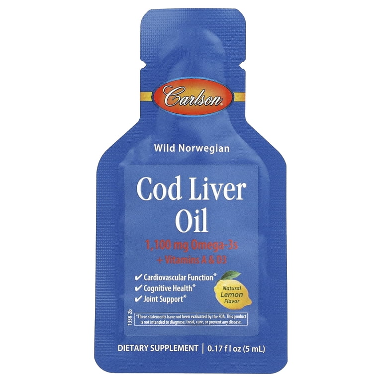 Carlson Wild Norwegian Cod Liver Oil, Natural Lemon, 15 Liquid Packets,