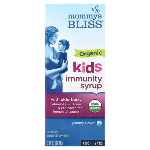 Mommy's Bliss
Kids Organic Immunity Syrup, Kids 1-12 Yrs, 3 fl oz (90 ml)