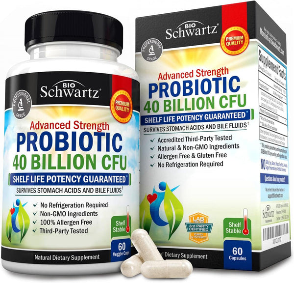 BioSchwartz
Advanced Strength Probiotic, 40 Billion CFU, 60 Capsules