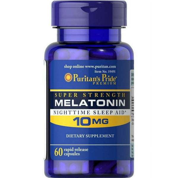 Puritan's Pride Super Strength Melatonin 10mg Rapid Release Capsules, 60-Count