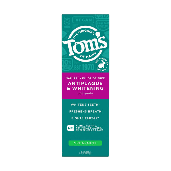 Tom’s of Maine Toothpaste Fluoride Free with Antiplaque & Whitening Spearmint Flavor