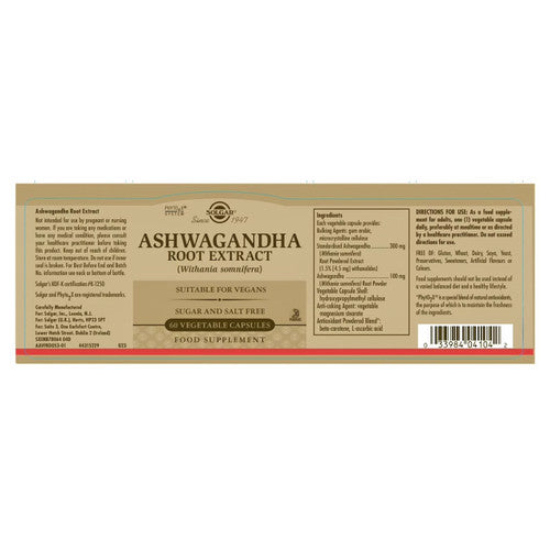 SOLGAR ASHWAGANDHA - 60 vegetarian capsules
