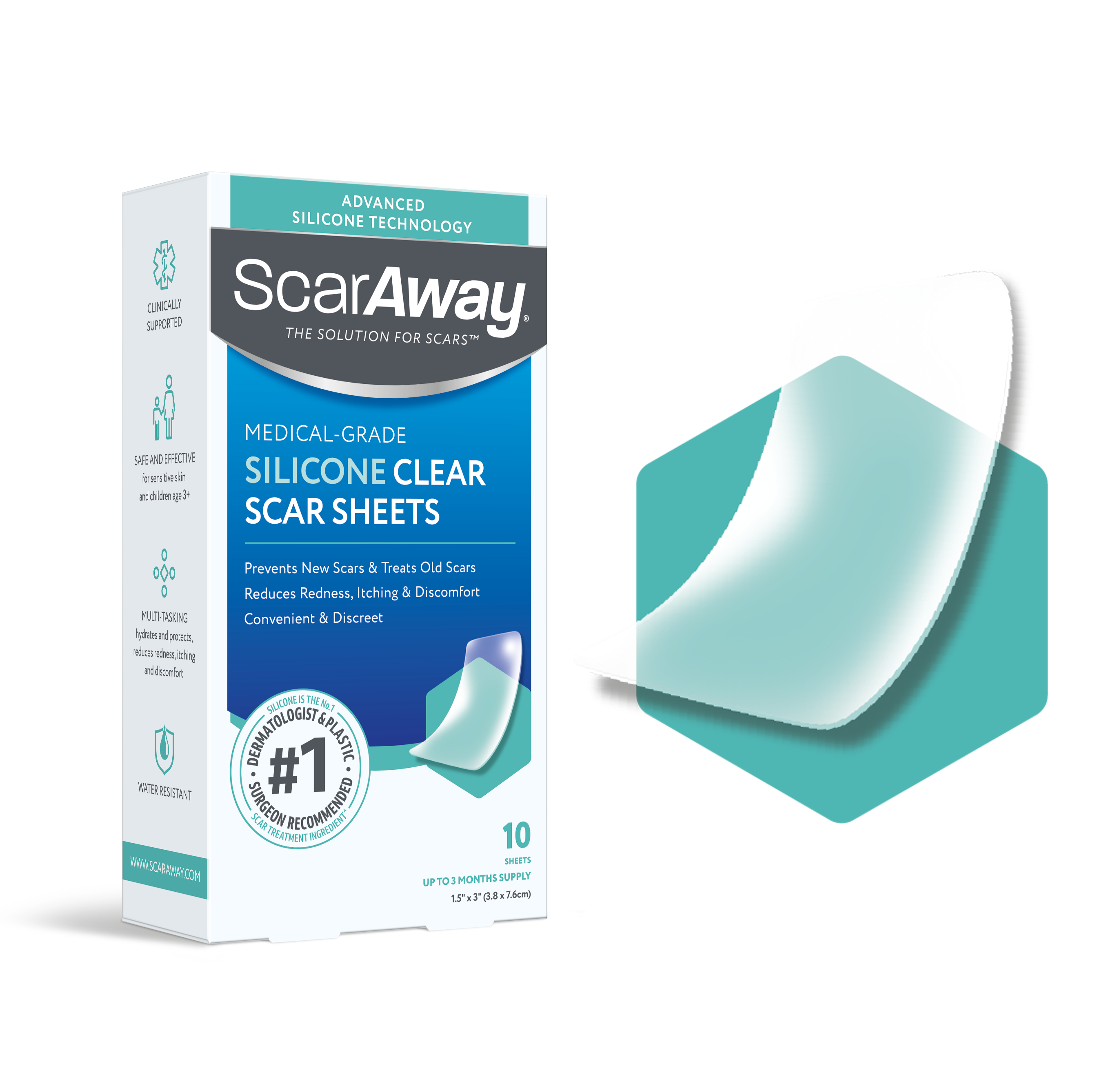 ScarAway ® Silicone
Clear Scar Sheets 10ct Sheets (1.5 x 3")