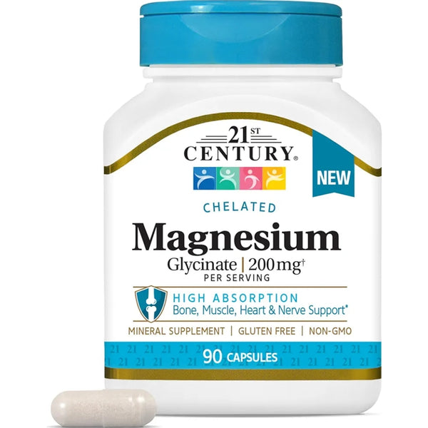 21st Century Magnesium Glycinate 200 mg Capsules per Serving, 90 Count