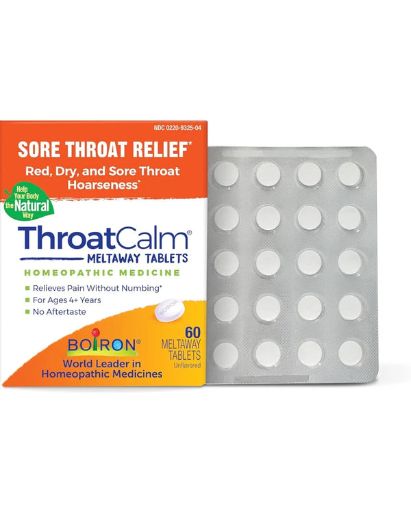 Boiron ThroatCalm Tablets for Pain Relief from Red, Dry, Scratchy, Sore Throats and Hoarseness - 60 Count