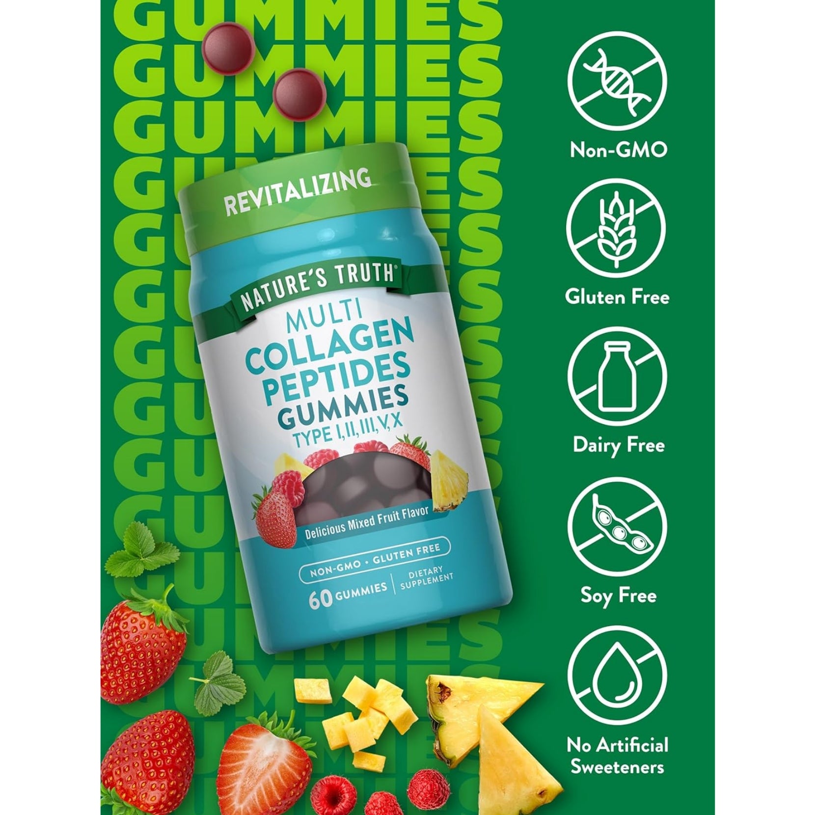 Nature's Truth Multi Collagen Gummies | Type I, II, III, V, X | 60 Count