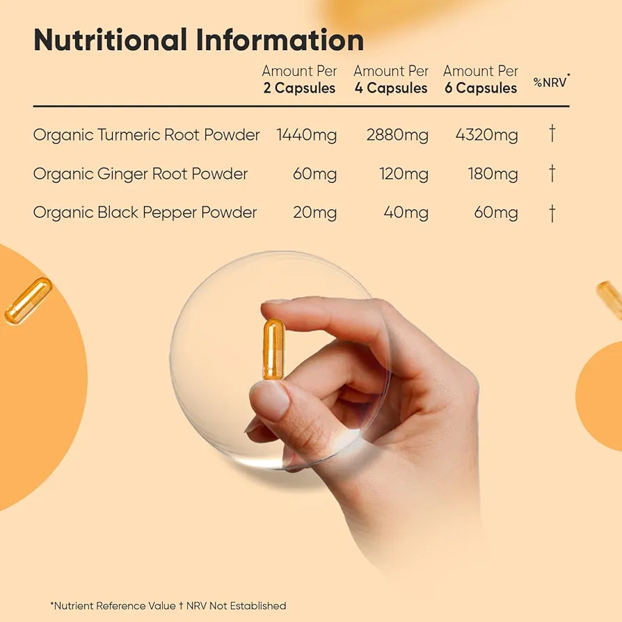 Organic Turmeric Capsules - 180 Capsules - with Organic Ginger & Black Pepper