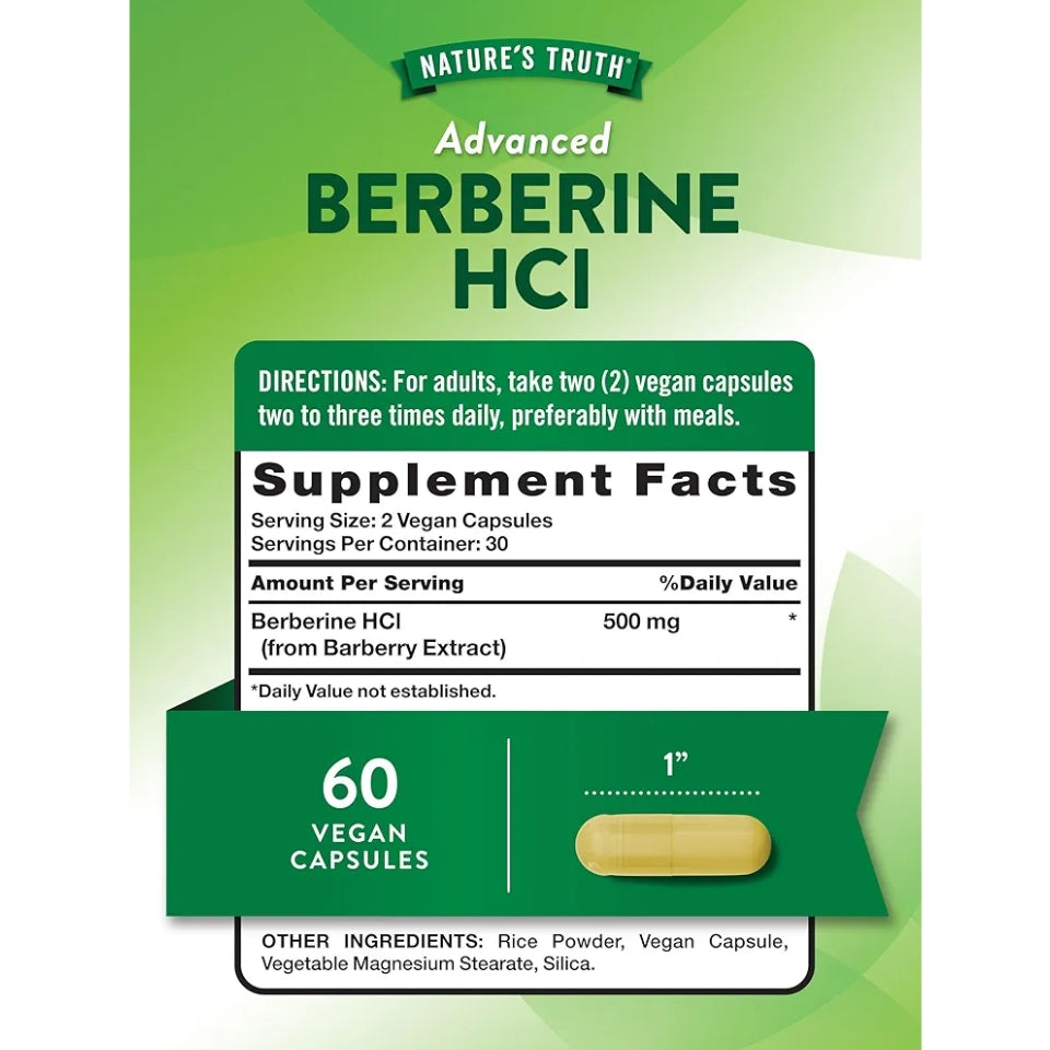 Nature's Truth Berberine HCl 500mg | 60 Capsules