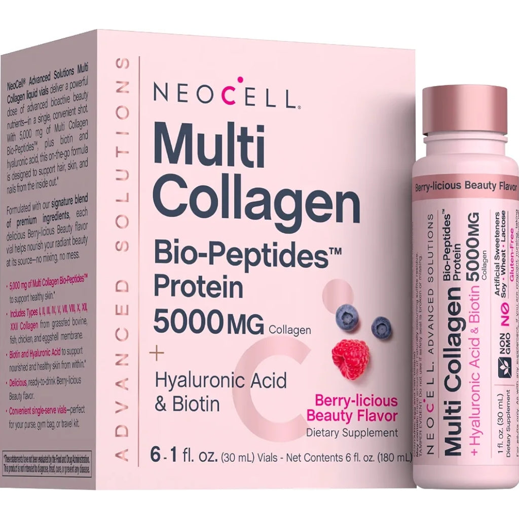 NeoCell Multi Collagen Peptides Liquid | 6 Vials
With Hyaluronic Acid and Biotin