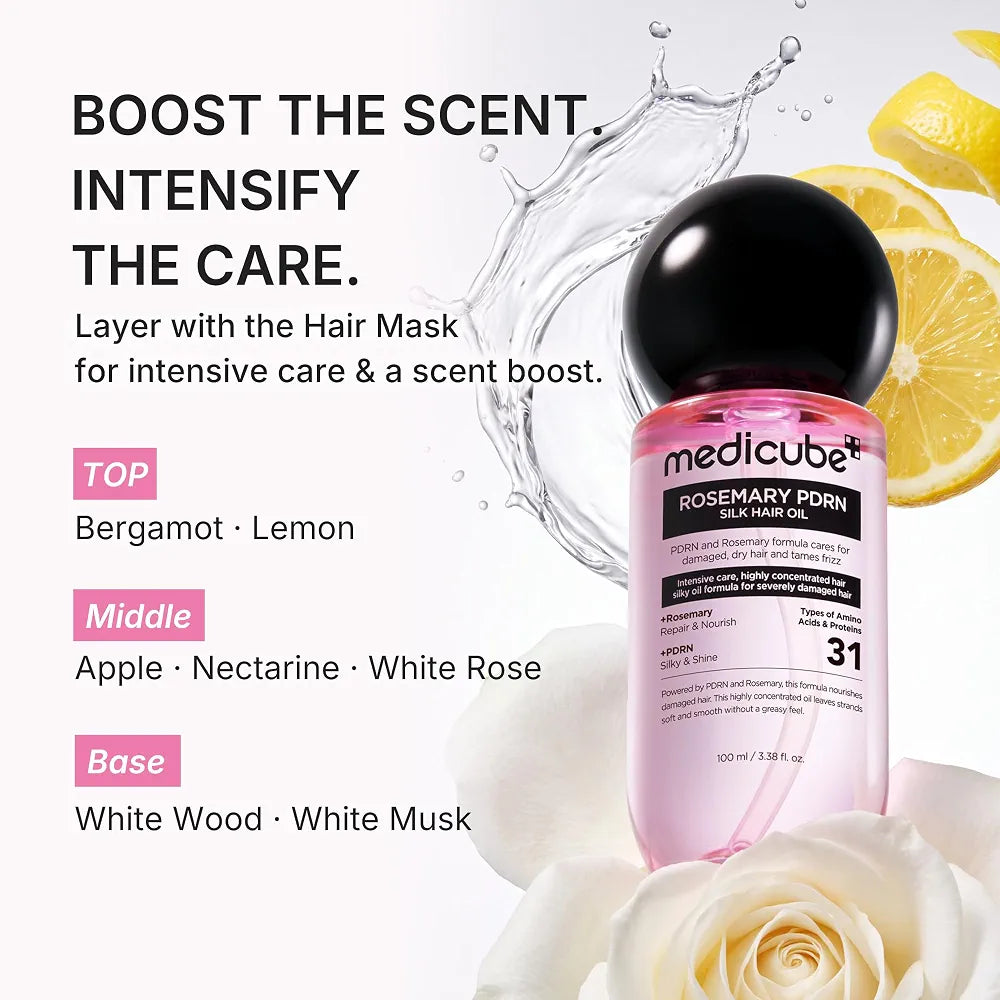 Medicube Rosemary PDRN Silk Hair Oil, Lightweight Glass Oil & Adds Shine
