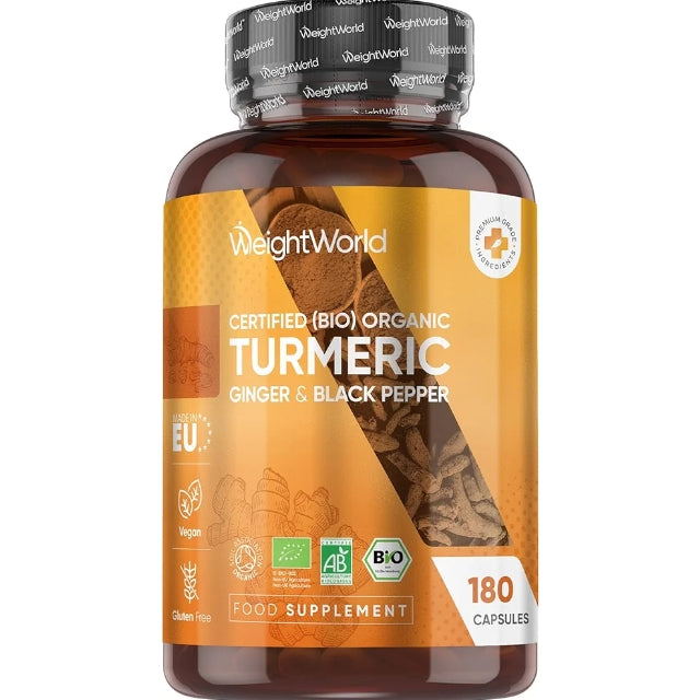 Organic Turmeric Capsules - 180 Capsules - with Organic Ginger & Black Pepper