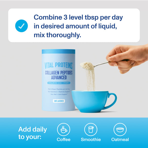 Vital Proteins Collagen Peptides Powder Advanced with Hyaluronic Acid & Vitamin C, Collagen Supplements, Unflavored 265GM