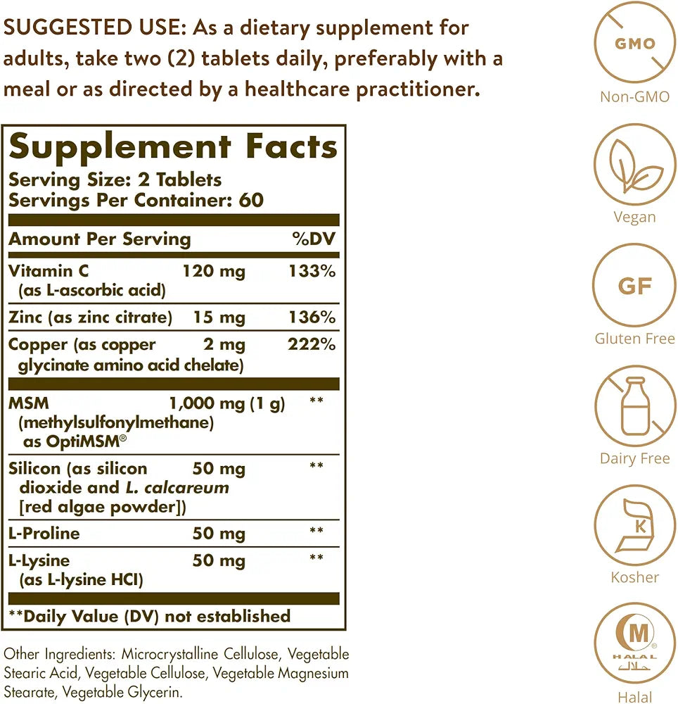 Solgar Skin, Nails & Hair, Advanced MSM Formula, 120 Tablets