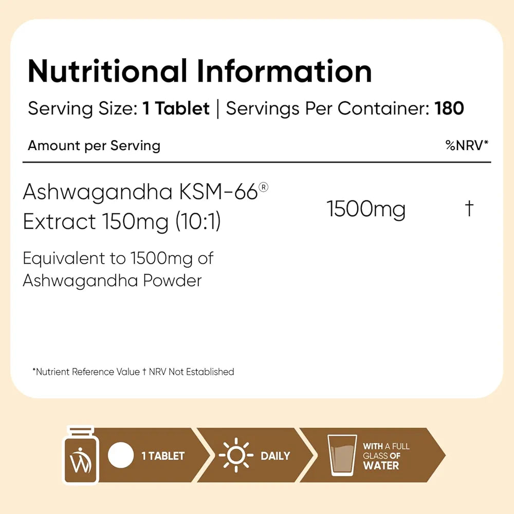 Weightworld Ashwagandha KSM-66 1500mg - 6 Months Supply - 180 Tablets