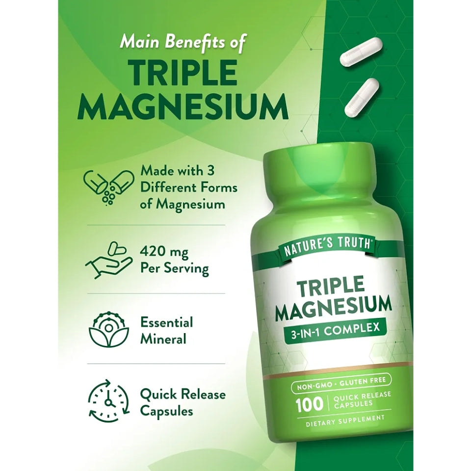 Nature's Truth Triple Magnesium Complex Supplement | 100 Capsules