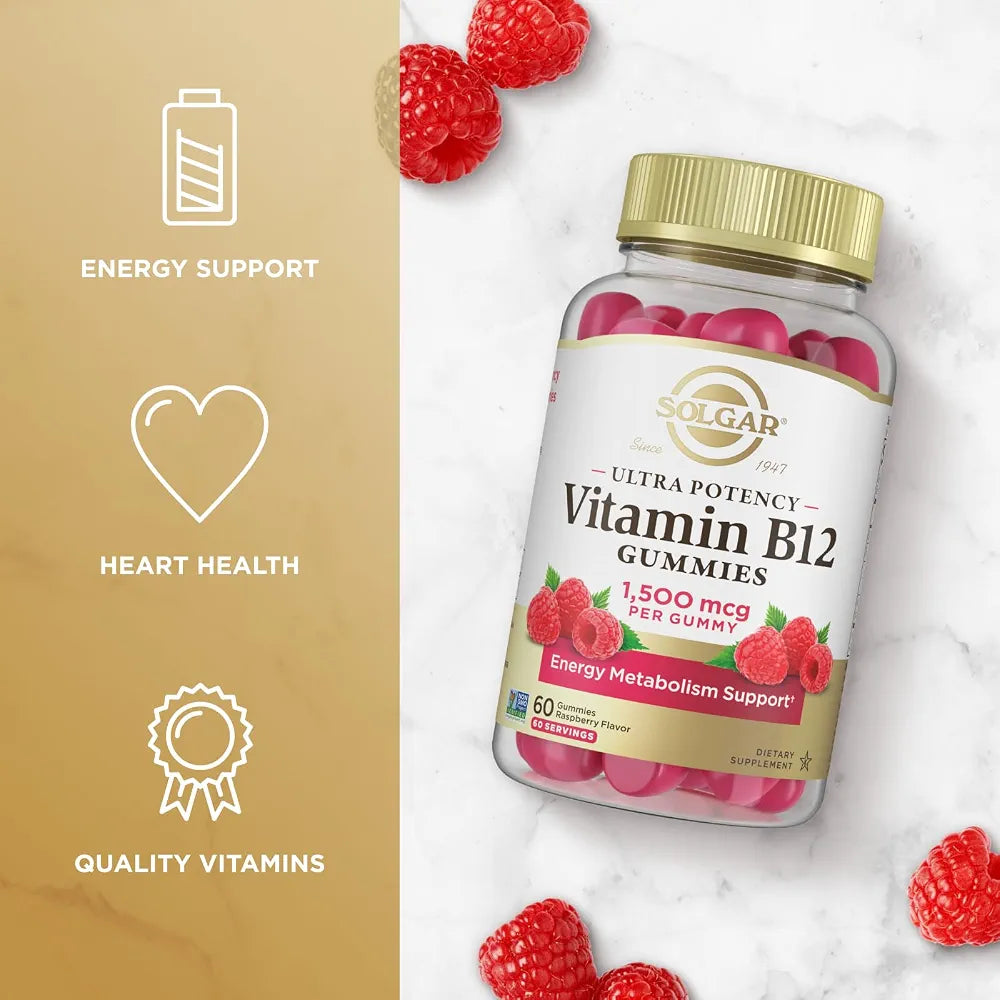 Solgar Methyl B12 Gummies for Adults 1,500mcg, Raspberry Flavor 60 Servings
