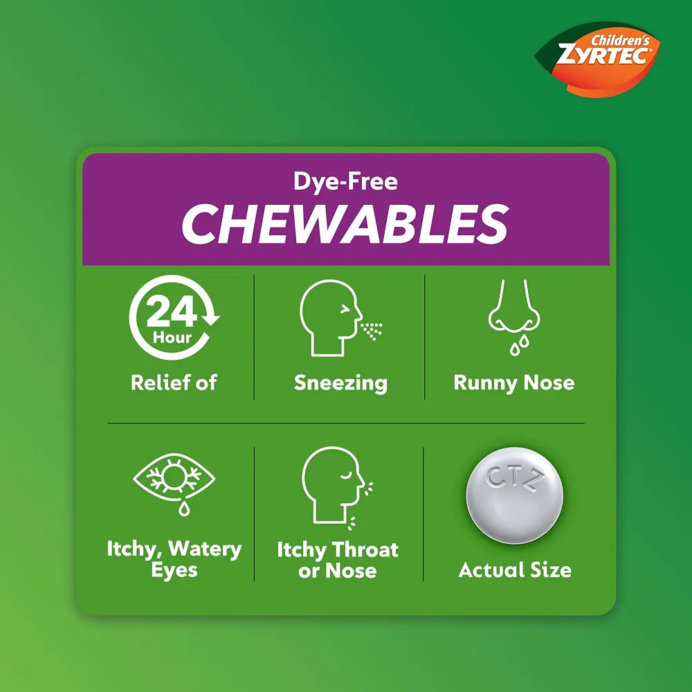 Children's Zyrtec Dye-Free Chewables, Cetirizine HCl, Grape