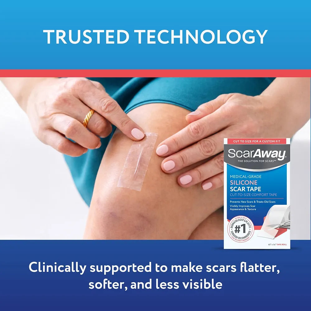ScarAway Clear Silicone Scar Tape, Medical-Grade Cut-to-Size Silicone Strip