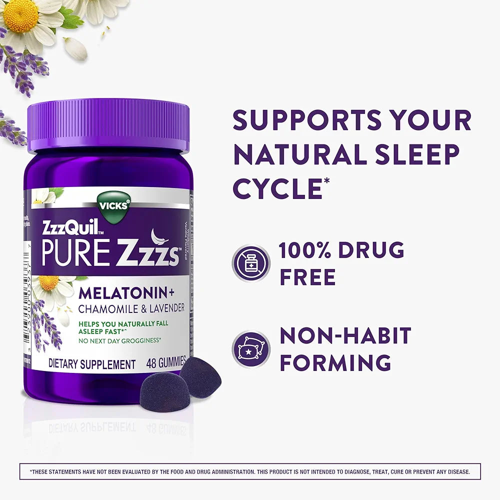 ZzzQuil Pure Zzzs Melatonin Gummies, Sleep Aid, Melatonin 2mg, with Chamomile & Lavender, Melatonin Sleep Gummies